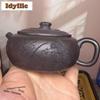 150ml Vintage Yixing Purple Clay Teapots Handmade Engraved Orchid Pot Raw Ore Stone Yellow Mud Kettle Zisha Tea Set For Tea Gift