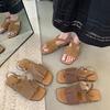 Fashion Roman Shoes Summer 2025 New Toe Flat Retro Versatile Casual Wear One Word with Buckle Sandals