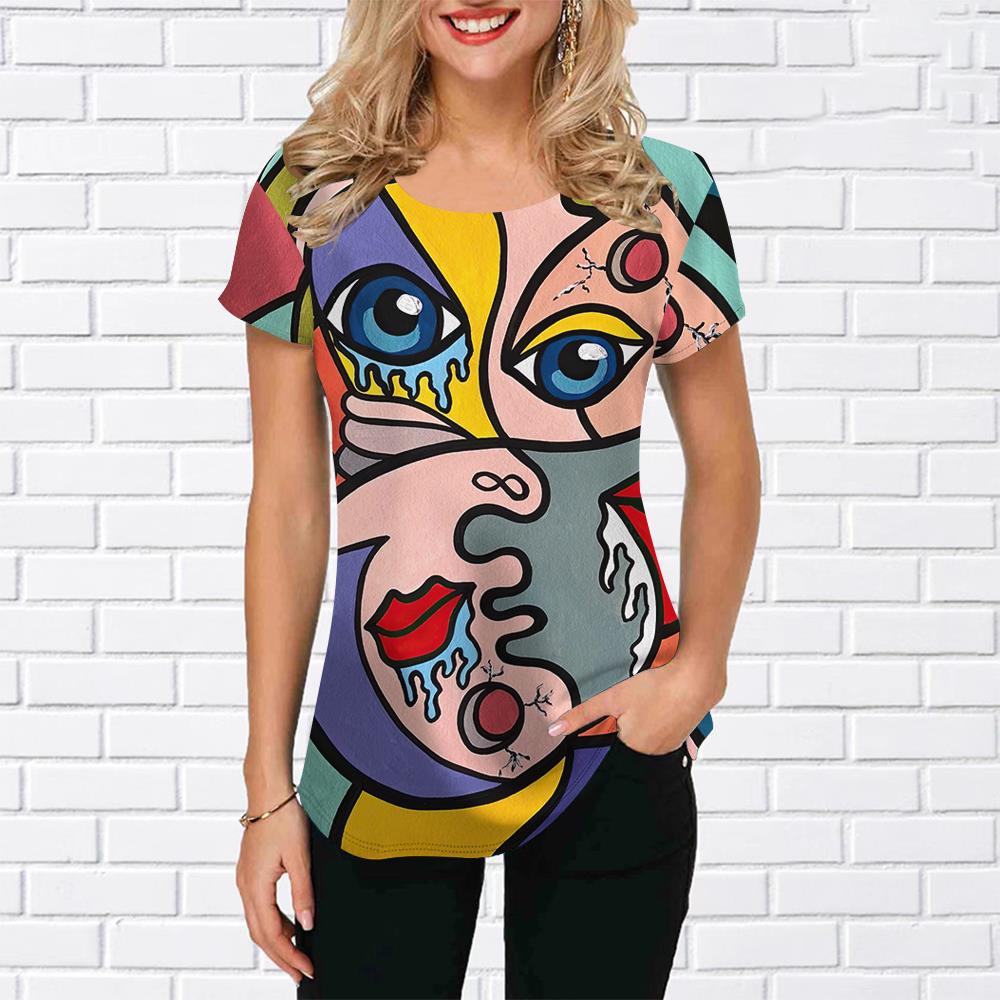 Summer Ladies T-shirt Artistic Style Personalised Clothing For Ladies O Neck Casual Short Sleeve Tees Loose Fashion Streetwear