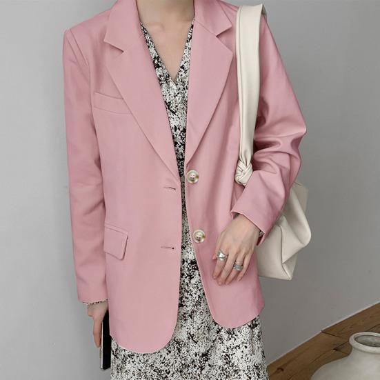 Женский пиджак с лацканами, длинный рукав, однобортный пиджак с клапанами, однотонный, свободный крой