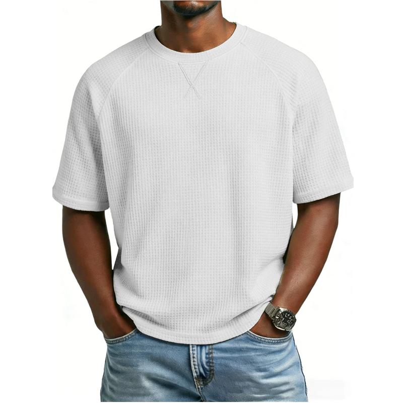 Men Casual T Shirt Waffle Knit Loose Fit T Shirts for Man Solid Color Short Sleeve Tee Oversized Fit Textured Fabric Crew Neck