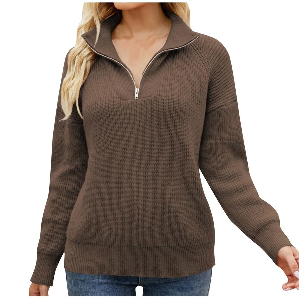 Женский И Зимний Вязаный Модный Однотонный Лоскутный Пуловер С Длинным Рукавом Свитер