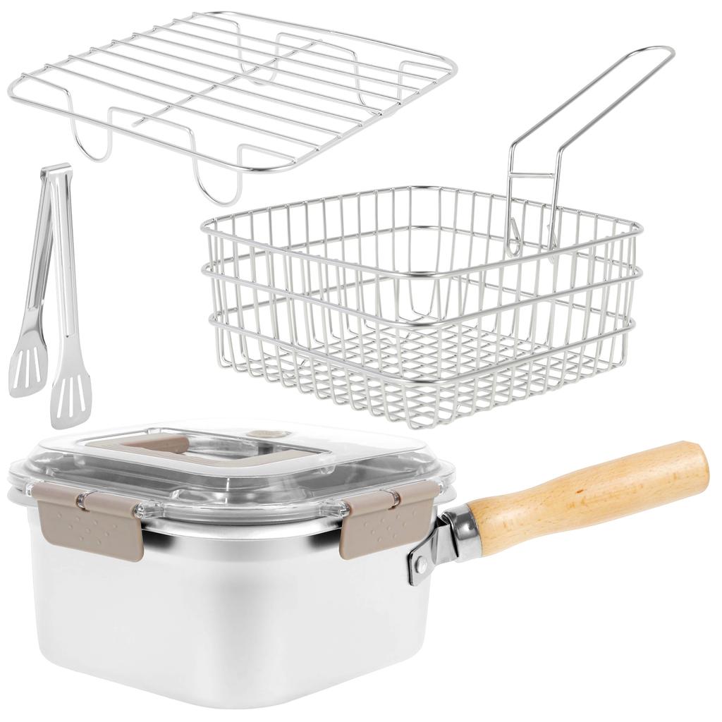 Многофункциональная кастрюля для фритюра, сковорода из нержавеющей стали с корзиной и ручкой, портативные квадратные фритюрницы для кухни