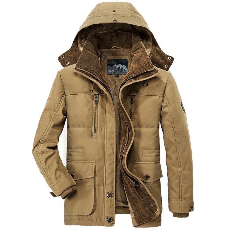 Winter Business Casual Multi-pocket Hooded Men's Thickened Men's Cotton Coat Top Coat