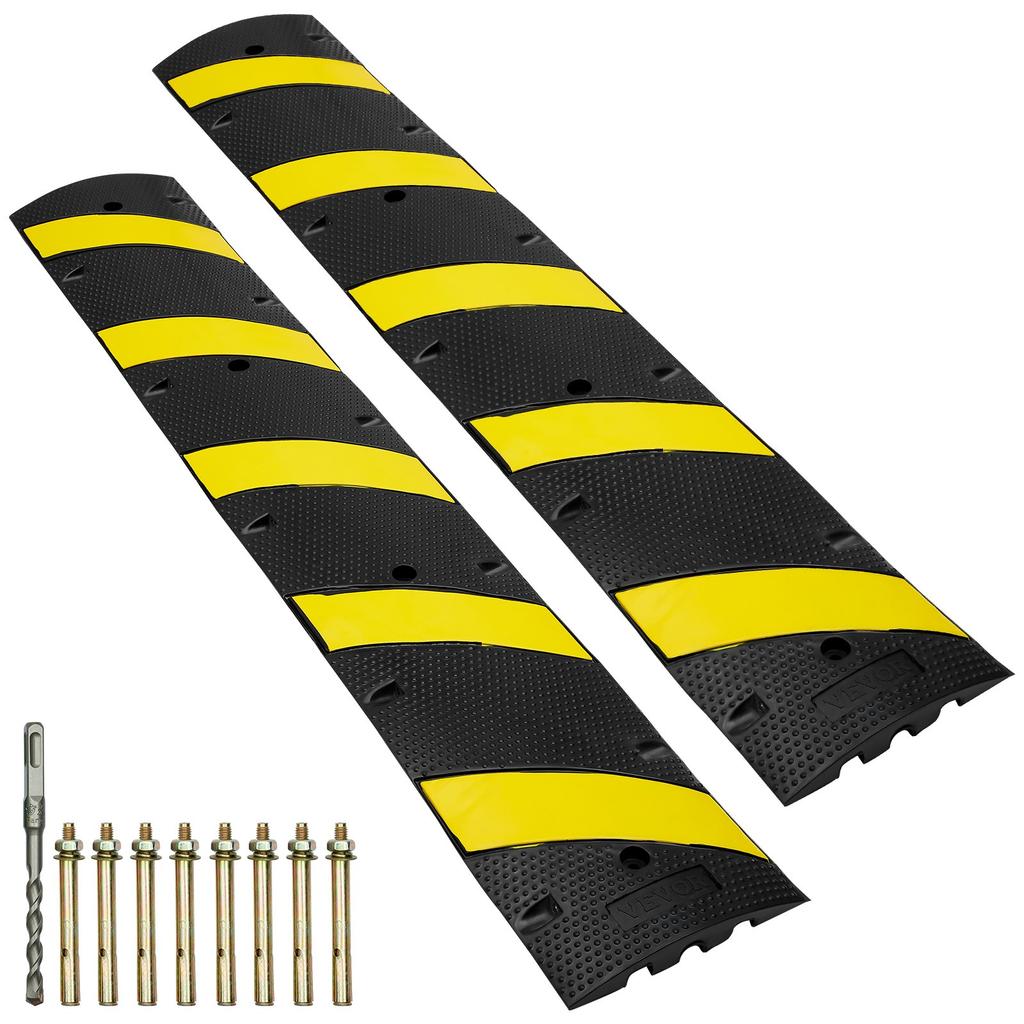 VEVOR 2PCs Rubber Speed Hump 183 x 30 x 4.5 cm, 2 Channel, 100000 kg Capacity Heavy Duty Traffic Speed Bump