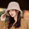 Autumn and Winter Hat Women's Solid Color Knitted Wool Hat Fleece Warm Bucket Hat Bucket Hat