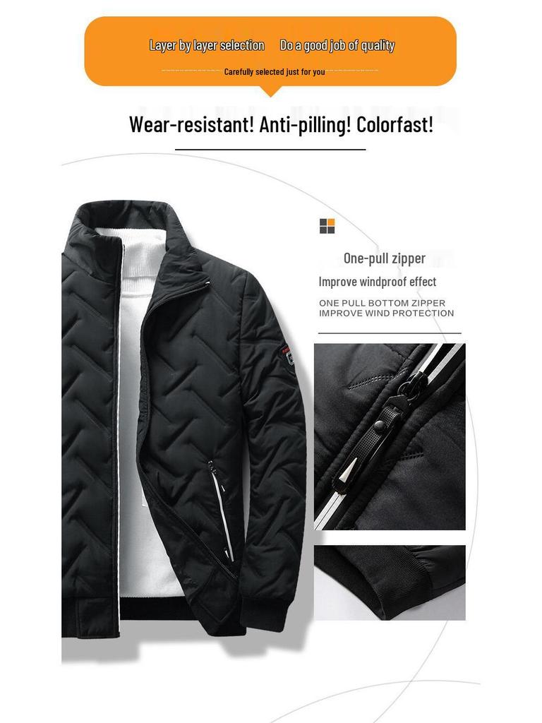 Мужская осенне-зимняя хлопковая куртка в корейском стиле с легким пухом и воротником-стойкой