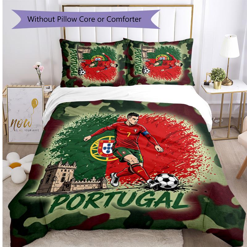 Portugal Football Printed Bedding 3 Piece Set Cozy Breathable Bed Cover Set as Housewarming Holiday Gift