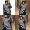 Spring Korean Style Gray Long Sleeve Shirt With 3d Print For Work And Casual Wear