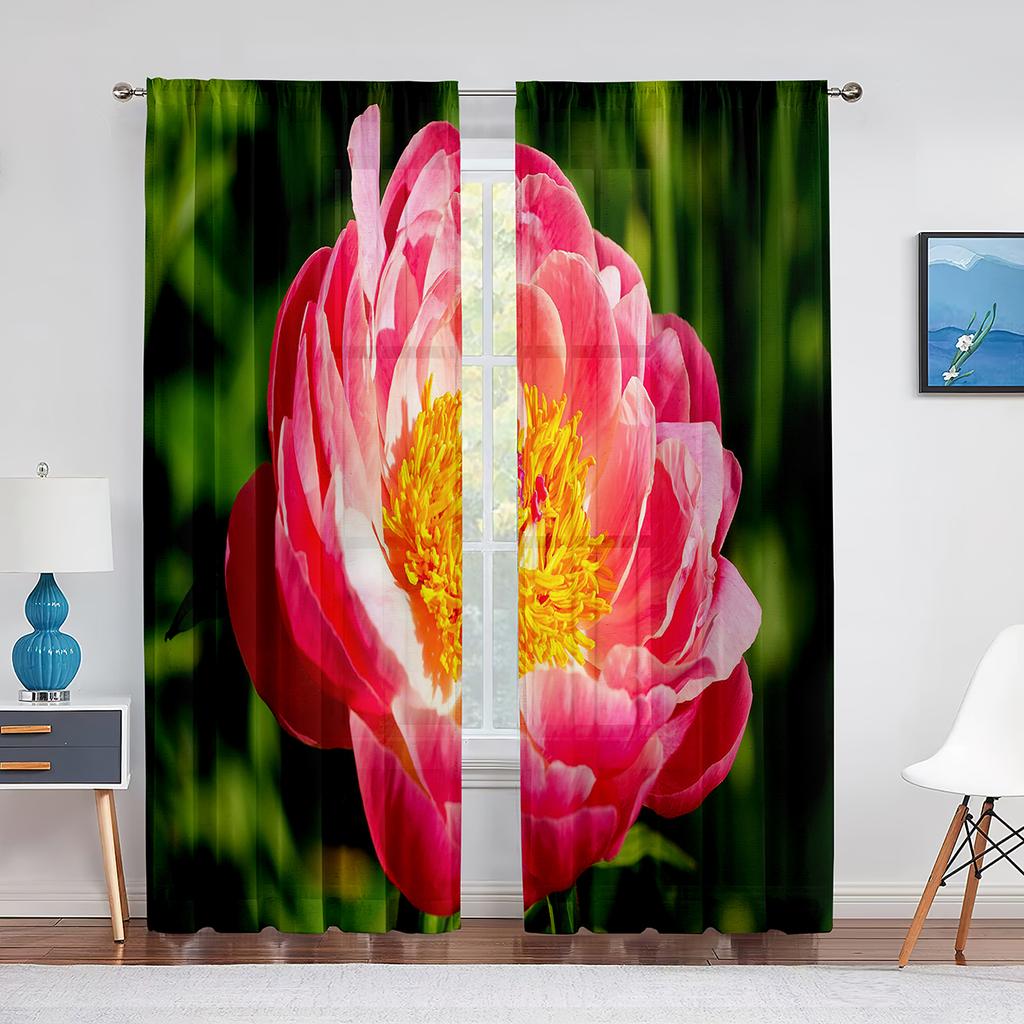 Розовый пион с цветочным принтом, весенние акварельные прозрачные шторы из вуали для гостиной, спальни, кухни, оконные шторы, шифоновые тюлевые шторы