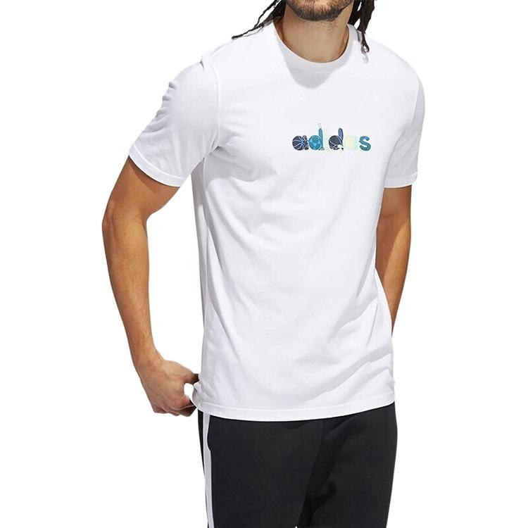 adidas Футболки Мужские Белые С Круглым Вырезом Умеренный Прямой Крой HE4839