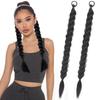 2Pcs Synthetic Long Straight Twist Braid  Wrap Around Ponytail Extensions Rubber Band Fake For Women Girls Daily Wear Hair Accessories