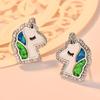Cartoon Cute Style Colorful Unicorn Edge White Diamond Earrings Sweet Girl Heart Earrings