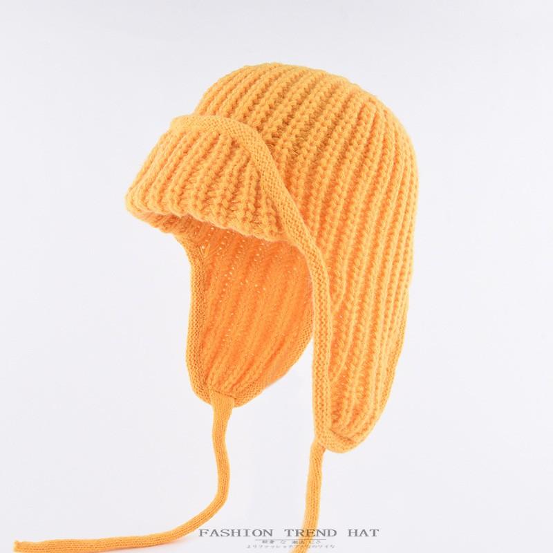 Warm Knit Earflap Hat Unisex Solid Color Ski Cap Winter Outdoor