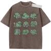 Unisex Washed Beige Vintage Tshirt Pokemon Bulbasaur Emoji Highquality Fabric for Home Leisure Travel Shopping