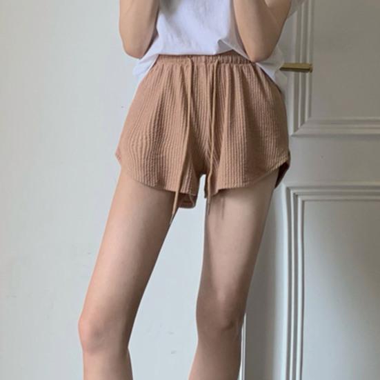 Женские летние шорты с завязками, высокой эластичной резинкой на талии, однотонные, трапециевидные, мягкие дышащие тонкие свободные пляжные спортивные шорты для бега