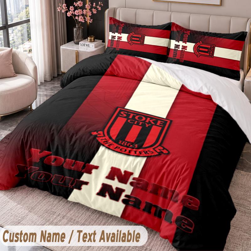 Stoke City FC Printed Bedding Set Custom Name Text 1 Duvet Cover 2 Pillowcases For Bedroom