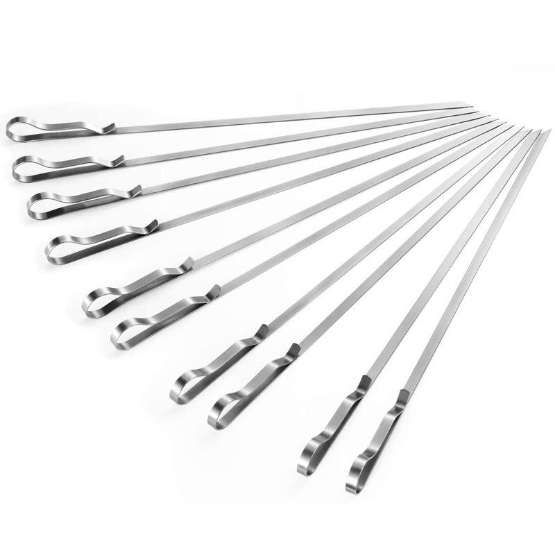 Барбекю, набор вилок для барбекю, 10 шампуров и 1 пара подставок для шампуров, нержавеющая сталь 304, универсальные аксессуары для гриля, инструменты для барбекю BBQ Party Bonfire Party.