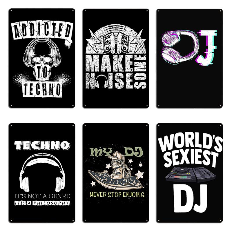 Addicted To Techno Music Saying Skull Dj Music Electro Techno 90 Metal Plates Create Cinema Wall Decor Garage Tin Sign Poster