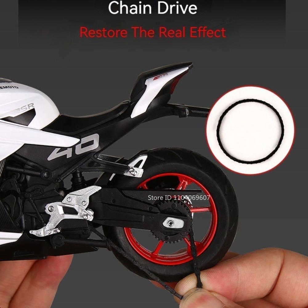 1:Модель мотоцикла Cfmoto 450Sr R1M в масштабе 1:12, игрушки, металлическая литая модель, звук, свет, амортизация, рулевое управление передним колесом, подарки для мальчиков