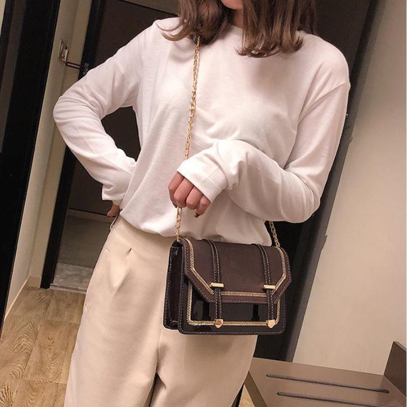 WTEMPO Brand Westernized High-end Women's Backpack Frosted Chain Square Bag Versatile Patent Leather One-shoulder Messenger Bags