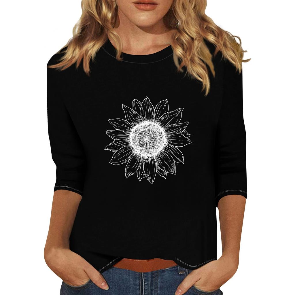 Women's Fashionable Casual Three Quarter Sleeve Printed Collar Pullover Top