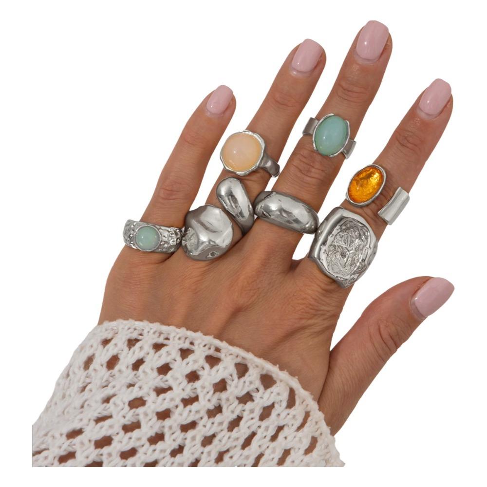5pcs/7pcs Stackable Opening Rings Set Irregular Retro Metal Ring Chunky Smooth Rings Daily Wear