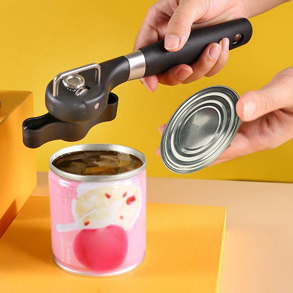Black Manual Can Opener Stainless Steel Rubber Plastic Bottle Opener Wide Compatibility