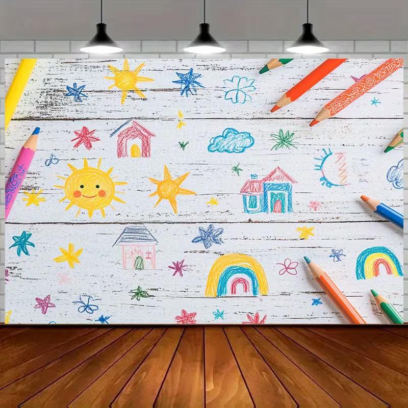 2D Playful Hand Drawn Rainbow & Sun Tapestry for Bedroom