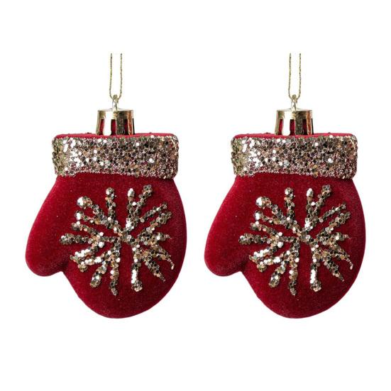 2 Pcs Velvet Christmas Ornaments Shatterproof Glitter Sequins Flocked Bell/Candy Cane/Ice Isicle Hanging Decoration for Xmas Tree Holiday Party Decor