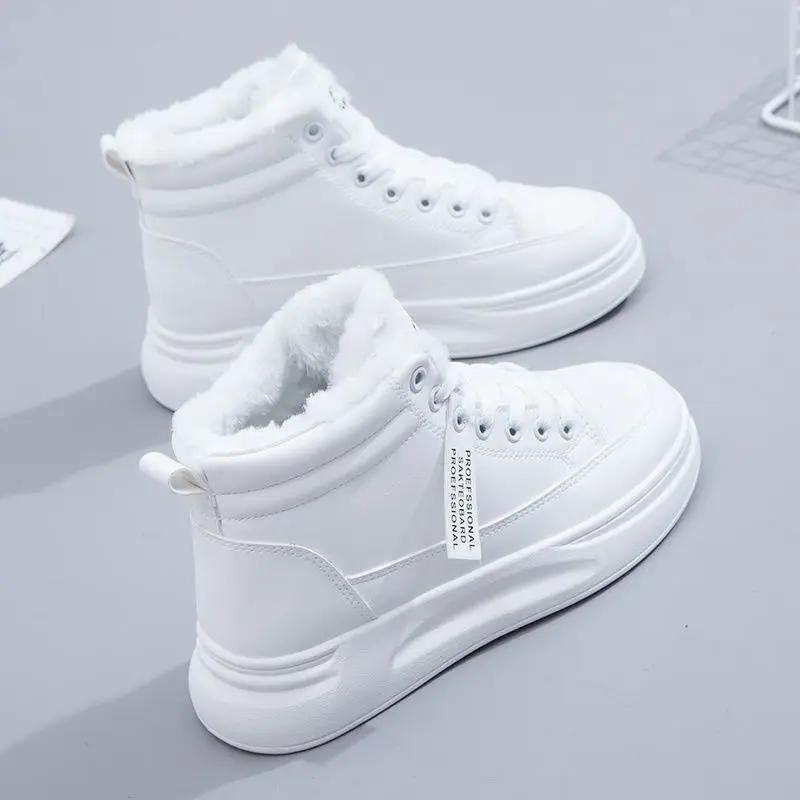 Fashion Winter Women's Shoes Warm Fur Plush Ladies Casual Shoes Lace Up Fashion Sneakers Platform Snow Boots Big Size Female Footwear