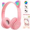 P47M Cute Cat Ear Bluetooth Headphones with LED Wireless Headset Children Girls Stereo Folding Sports Headset with Microphone