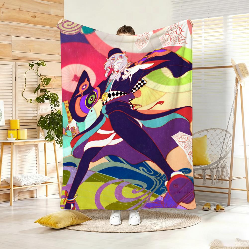 Ukiyo e style Yokai Anime M-Mononokes Throw Lightweight 240g Flannel Blanket Soft Skin-friendly for Summer Cooling