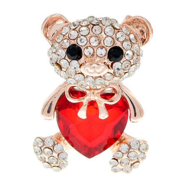 New Arrival AB Rhinestine Heart Bear Brooches For Women Cute Animal Design Brooch Pin Fashion Jewelry Accessories
