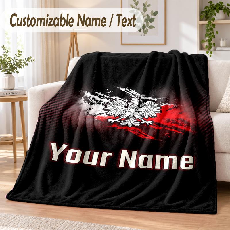 Custom Text Flannel Blanket Poland Print Warm Cozy Blanket Home Sofa Bedding