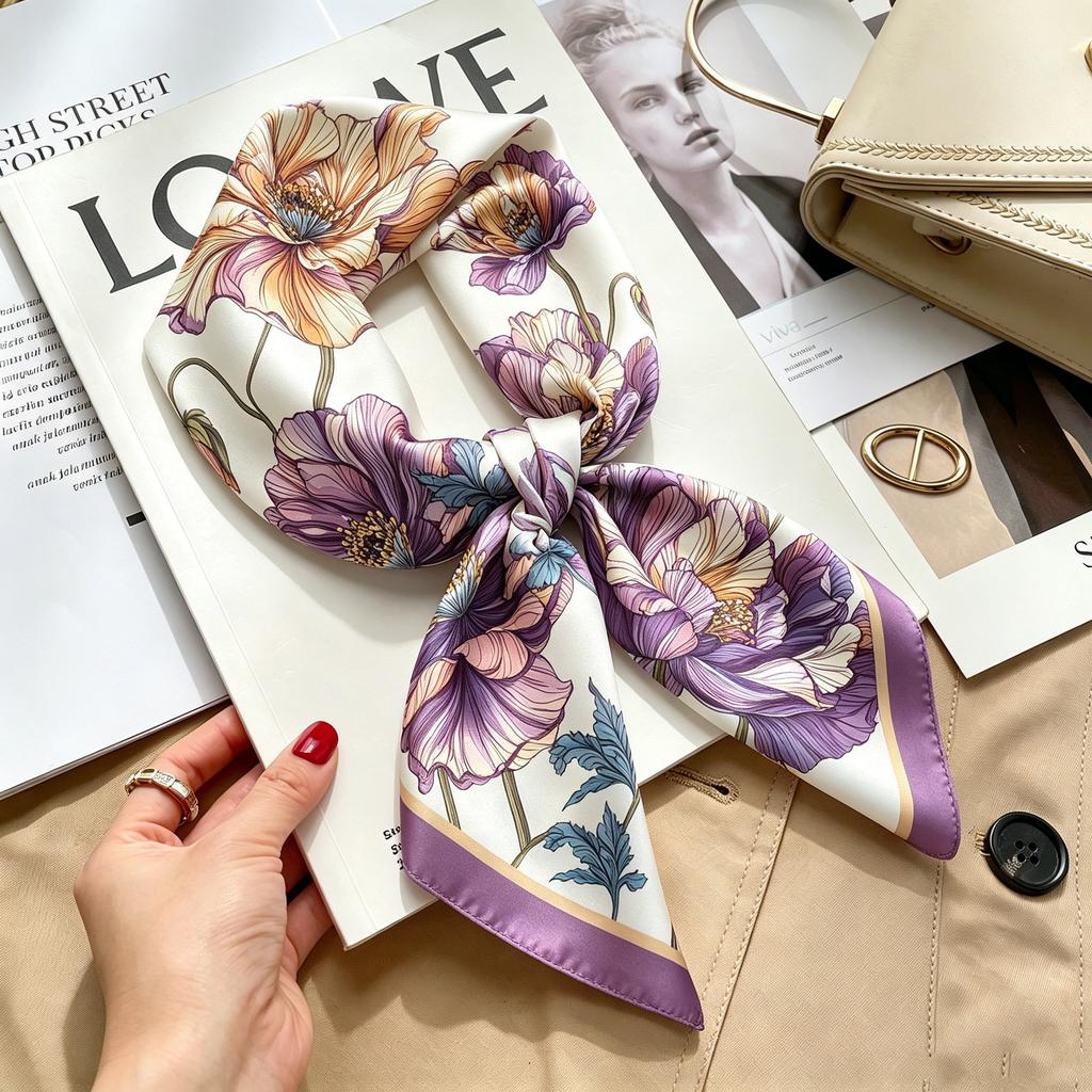 Autumn and winter Maillard cashew square scarf silk scarf women's shirt versatile neck small scarf tied hair decorative scarf