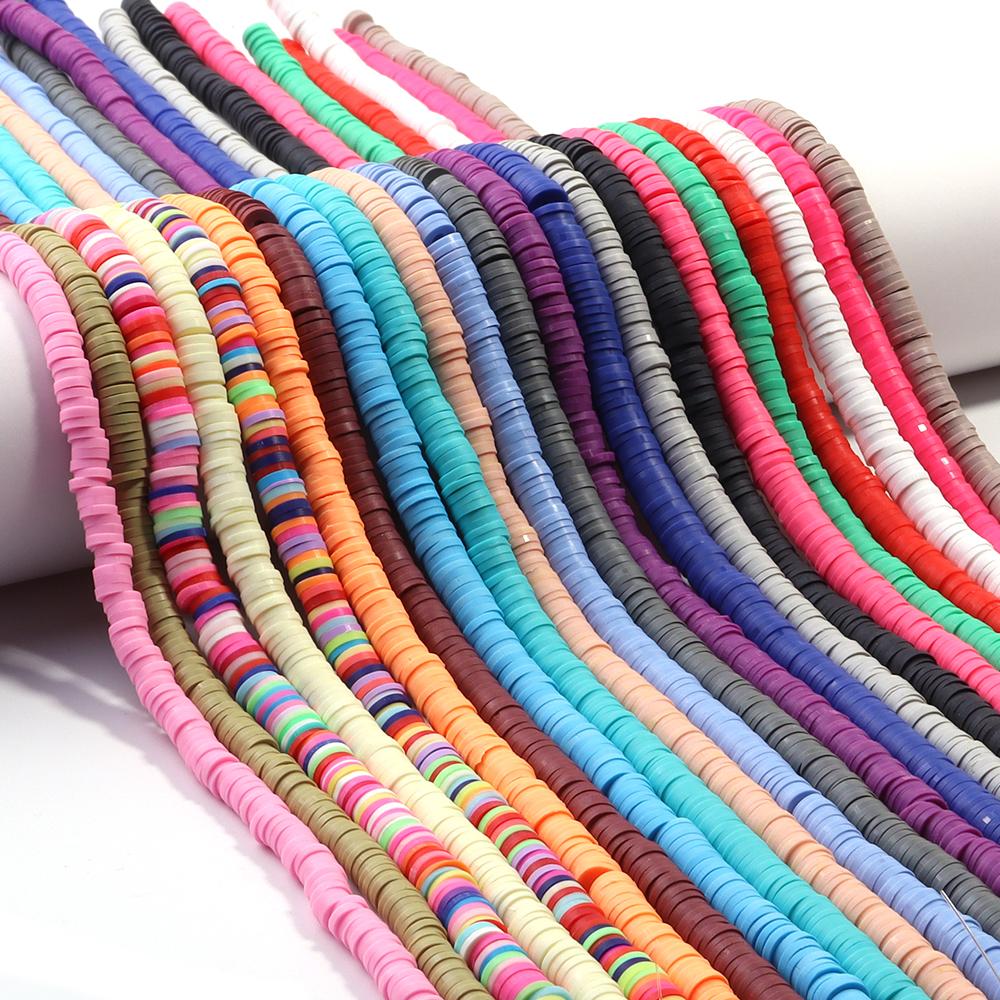 1 String 6mm Multicolor Polymer Clay Beads Flat Round Handmade Loose Spaced Beads For Jewelry Making DIY Bracelet Earrings Craft