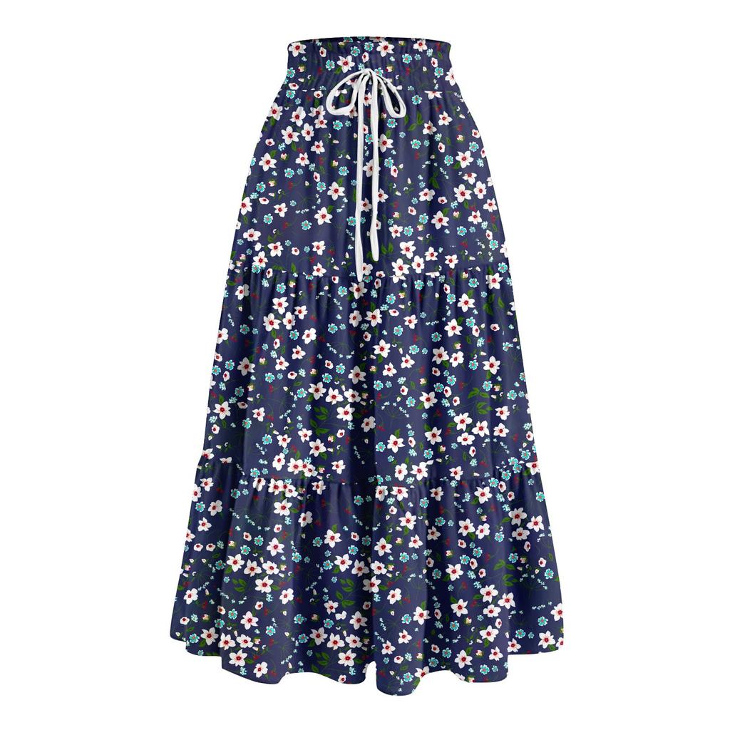 Женская весенняя повседневная длинная юбка с оборками, однотонная юбка, ретро-юбка в складку