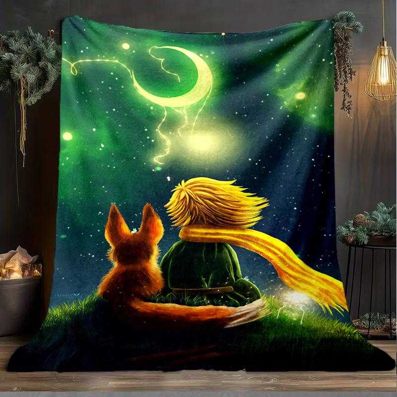 1PC Little Prince Blanket Flannel Throw for Sofa, Indoor, Camping, Living Room, Office, Chair, And Bed Soft Birthday Christmas Gift
