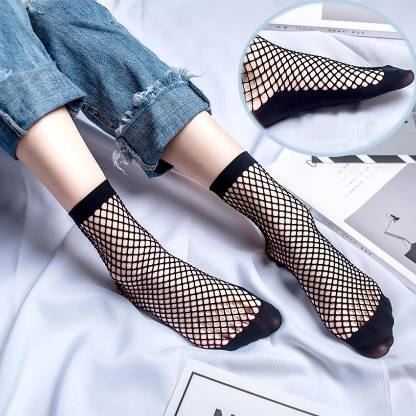 Socks Women Sexy Lace Fishnet Net Plain Top-Ankle Short Socks Stylish