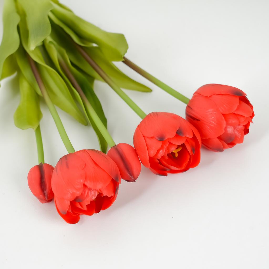 Мягкая резина 5-головый двойной тюльпан, Домашний светлый люкс, Высококлассный декоративный цветок-симуляция тюльпана