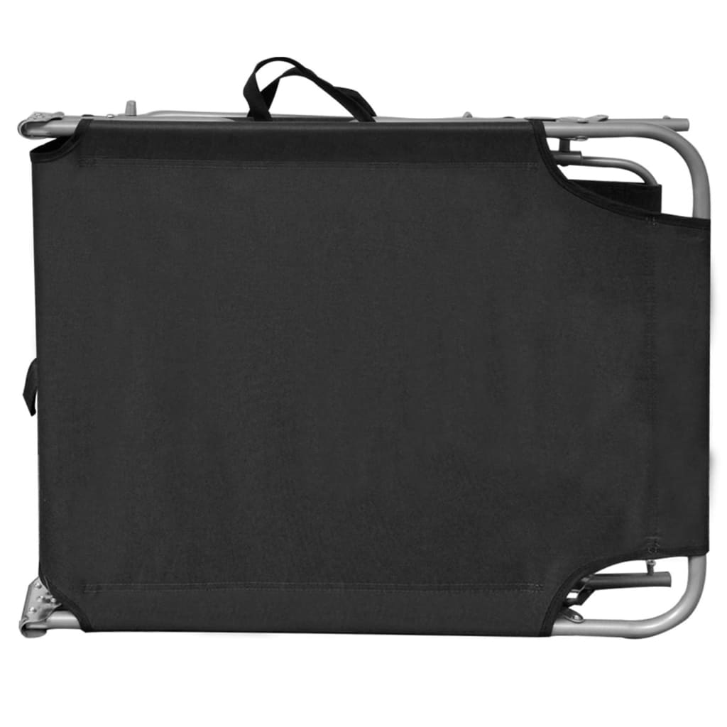 Folding Sun Lounger with Sun Canopy Black Aluminum
