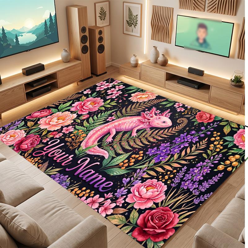 Axolotl Theme Soft Crystal Velvet Rug Custom Name & Text Print Non Slip Floor Rug for Bedroom Living Room