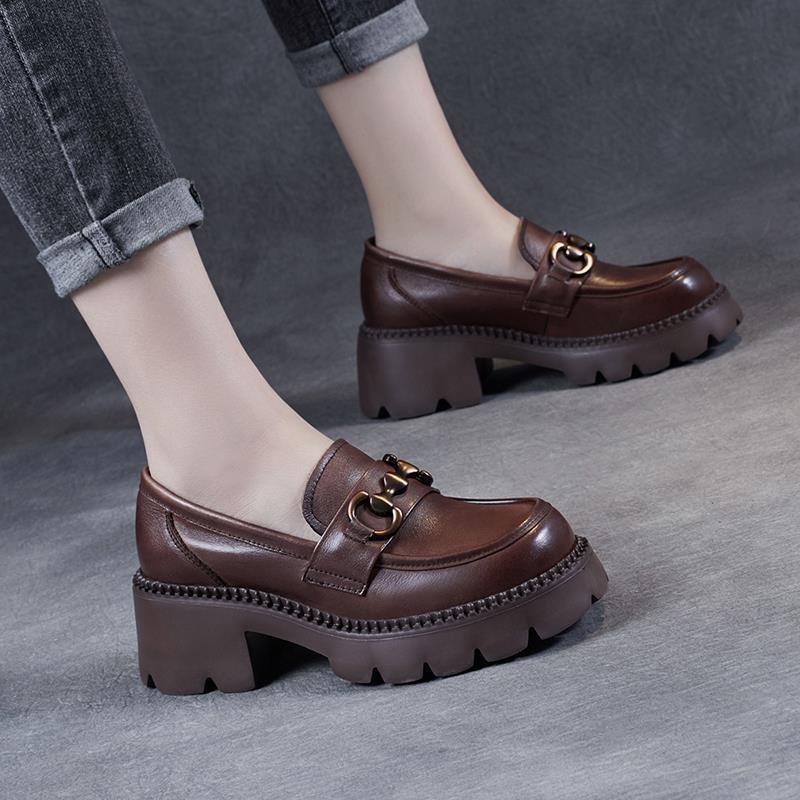 Универсальные туфли из кожи на толстой подошве для весны и осени, увеличивают высоту новых женских туфель красного и зеленого цвета + британский стиль с одной педалью