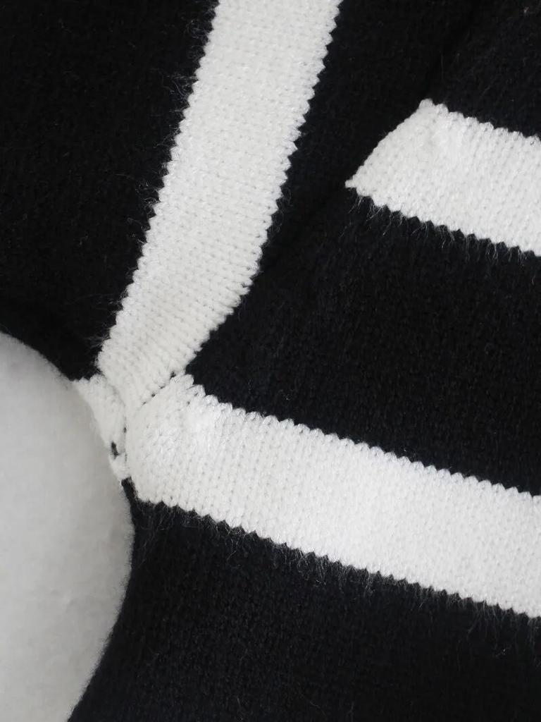 Зимний свитер в черно-белую полоску, женский уличный свитер, свободный пуловер, свитер, топы, женская водолазка с длинным рукавом, утепленные вязаные свитера