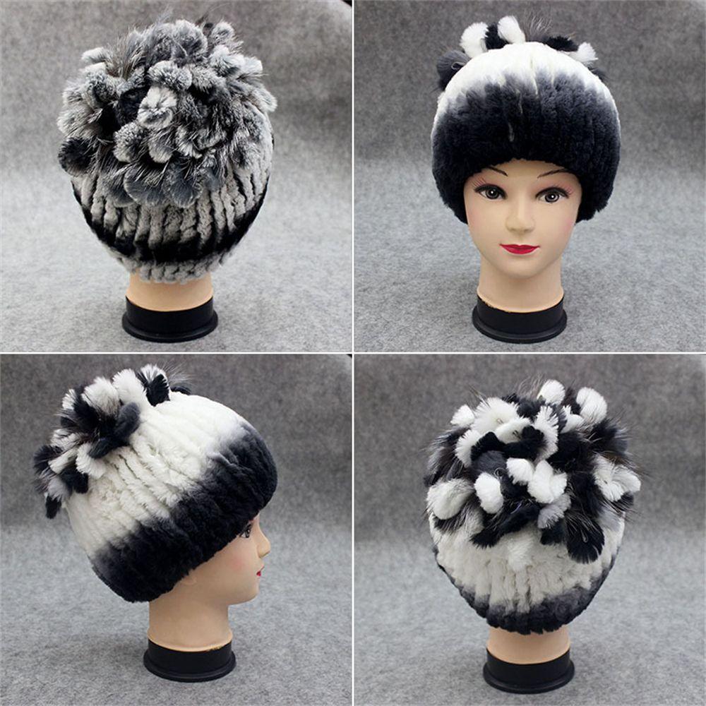 Real Fur Beanies Hat Russia Women Warm Real Rex Rabbit Fur Hats Rabbit Fur Cap Elastic Knitted