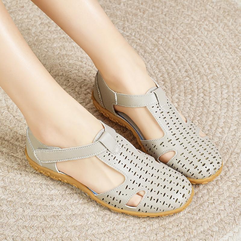 Женские сандалии летние Мэри Джейн пляжные туфли на плоской подошве с закрытым носком повседневные мягкие прогулочные сандалии большого размера