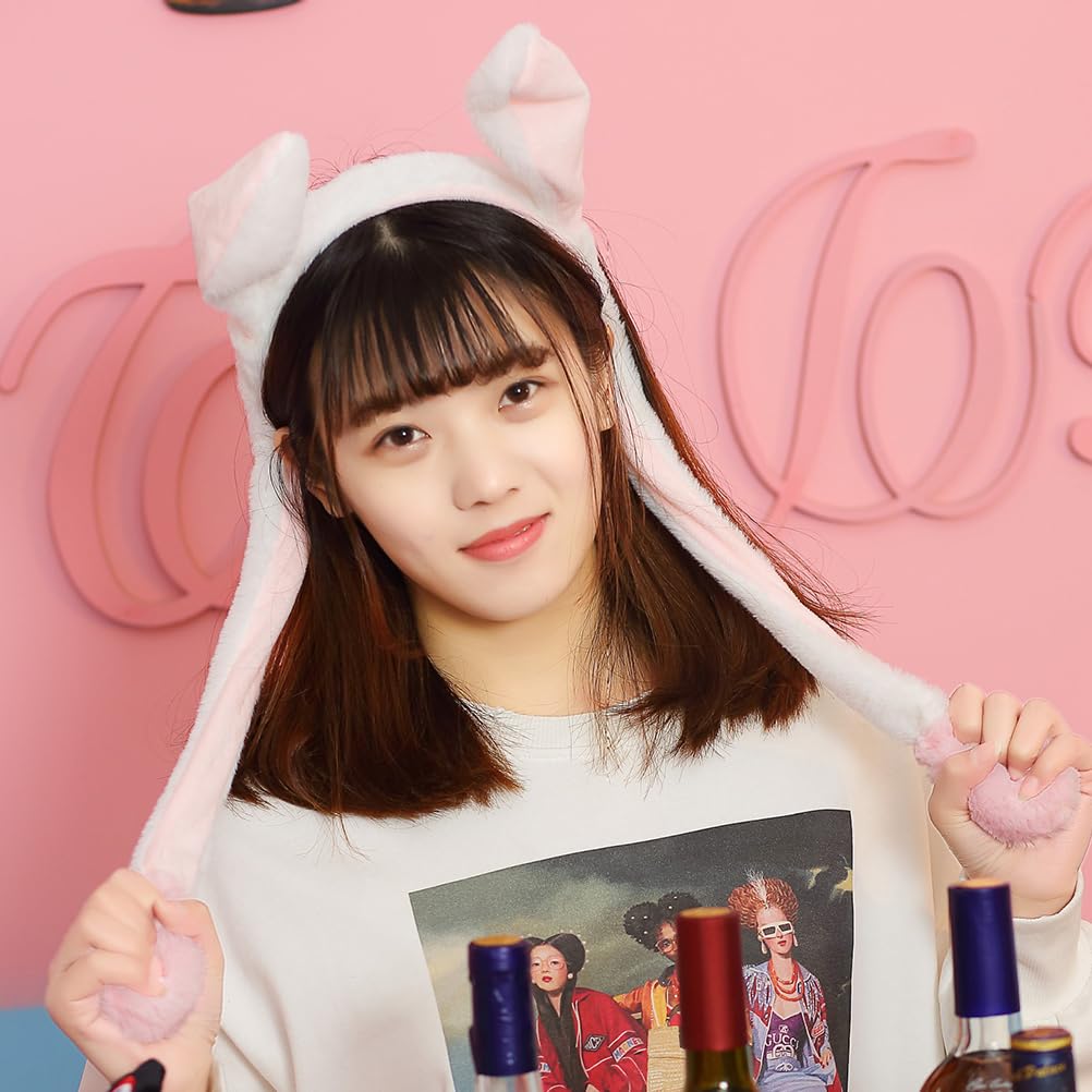 KESYOO Ободок с двигающимися заячьими ушками, милый плюшевый материал, плюшевый аксессуар для волос 20 дюймов для вечеринок и косплея, розовый и белый