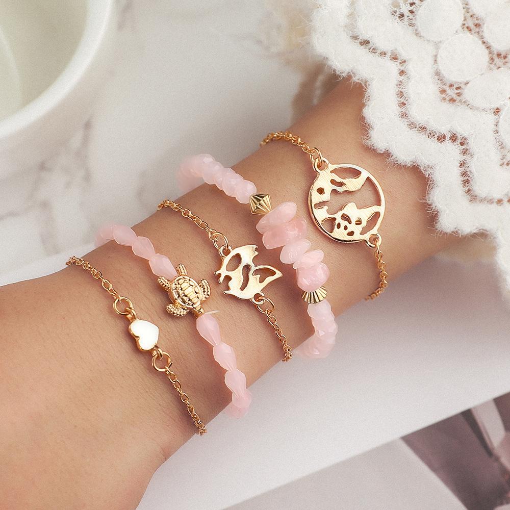 Модный комплект браслетов-цепочек для женщин, стразы золотого цвета, листья, браслет-бабочка, кулон, открытые манжеты, браслет для девочек, ювелирные изделия