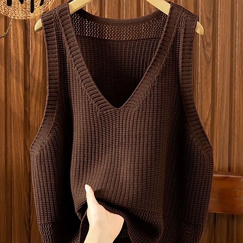 Вязаный жилет женский свободный майка без рукавов топ свитер жилет свободный повседневный жилет с V-образным вырезом